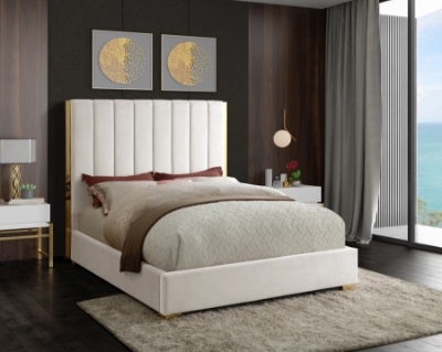 Show details for 54" Polished Gold Metal Frame Velvet Bed Picture of 54" Polished Gold Metal Frame Velvet Bed