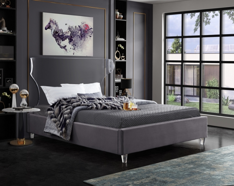 Picture of 54" Acrylic Headboard and Legs Velvet Bed