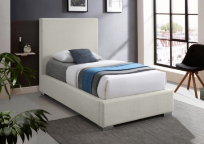 Show details for Rich Linen Textured Fabric Gold and Chrome Legs Beds Picture of Rich Linen Textured Fabric Gold and Chrome Legs Beds