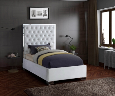 Show details for Chrome Trim on Headboard Chrome Legs Velvet Beds Picture of Chrome Trim on Headboard Chrome Legs Velvet Beds