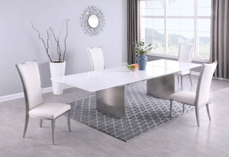 Picture of Gloss Brushed White Wooden extendible Table 