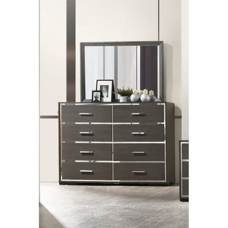 Picture of Gray Oak Finish 8 Drawer Dresser And Mirror