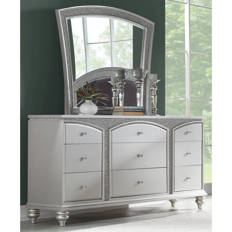 Picture of Platinum Finish Wood 9 Drawer  Dresser And Mirror