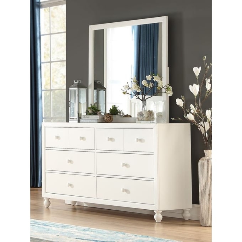Picture of Wood White Dresser and Mirror