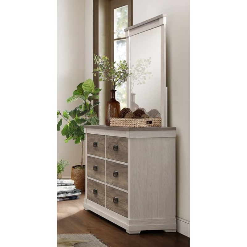 Picture of White Gray Dresser and Mirror
