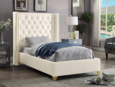 Show details for 39" Vegan Leather Engineered Wood Metal Foam Velvet Bed Picture of 39" Vegan Leather Engineered Wood Metal Foam Velvet Bed