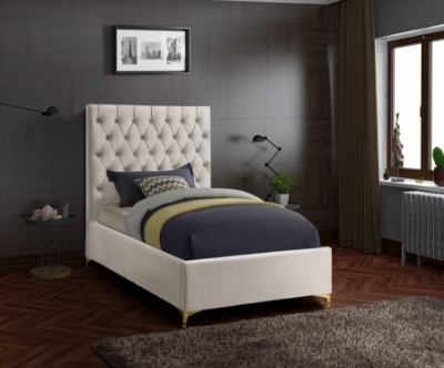 Show details for Luxurious Velvet Gold and Chrome Legs Velvet Bed Picture of Luxurious Velvet Gold and Chrome Legs Velvet Bed