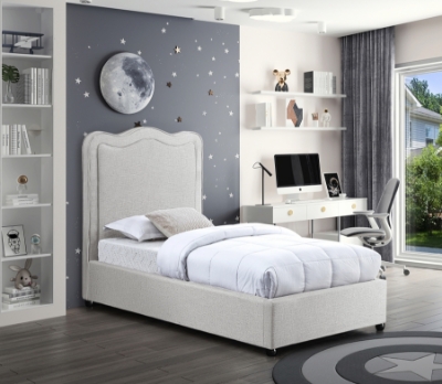 Show details for Curved Headboard Espresso Legs Textured Fabric Platform Bed Picture of Curved Headboard Espresso Legs Textured Fabric Platform Bed