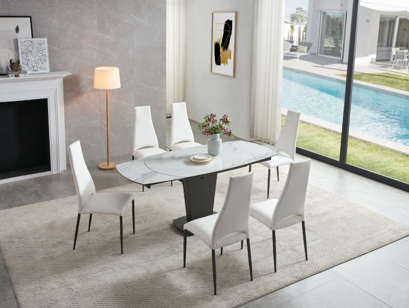 Picture of 47-71" Extendable White Marble Ceramic Dining Table