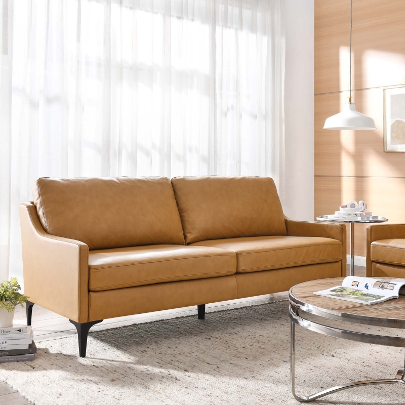 Picture of Genuine Leather Tan Sofa, Loveseat and Chair