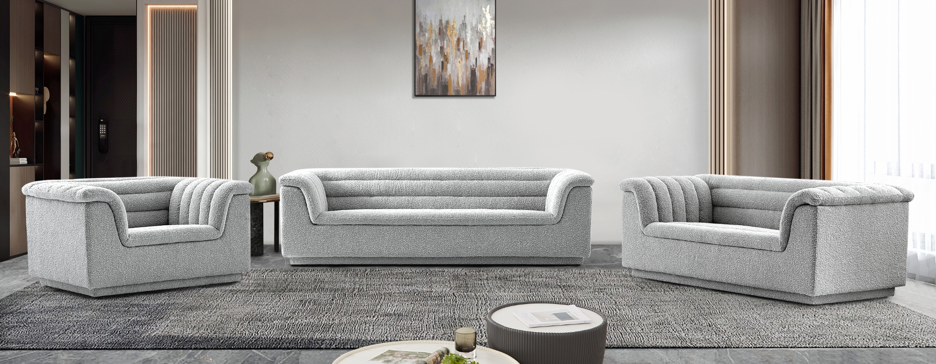 Lounge Around. Fabric Sofa, Loveseat and Chair