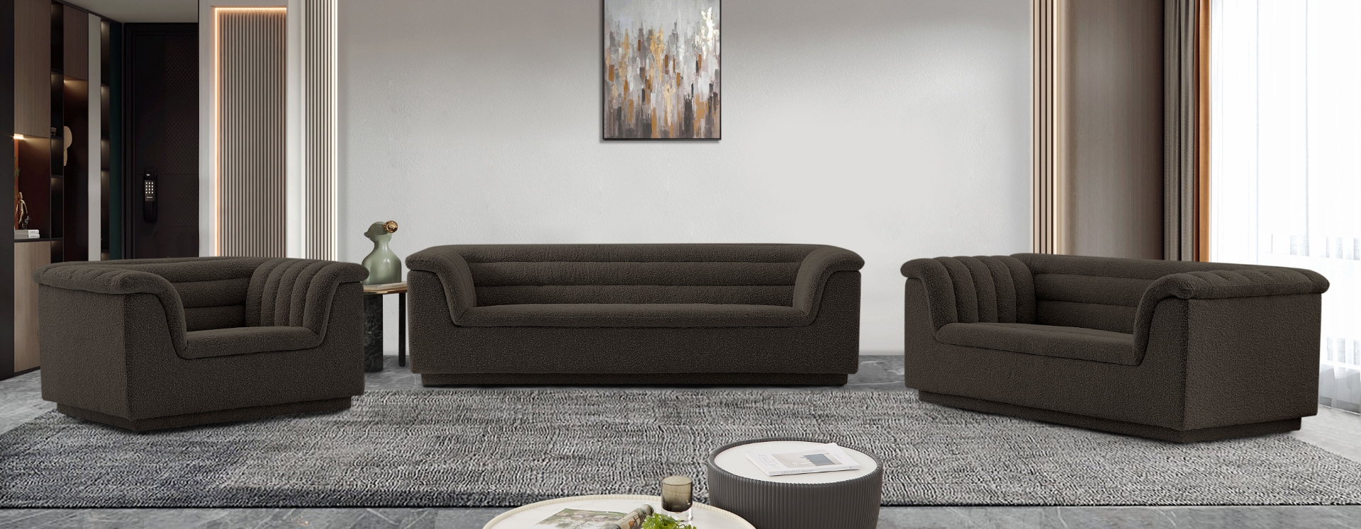 Lounge Around. Fabric Sofa, Loveseat and Chair