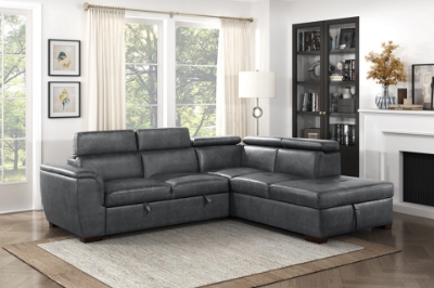 Show details for Leather Sectional with Pull-out Bed and Right Chaise Picture of Leather Sectional with Pull-out Bed and Right Chaise