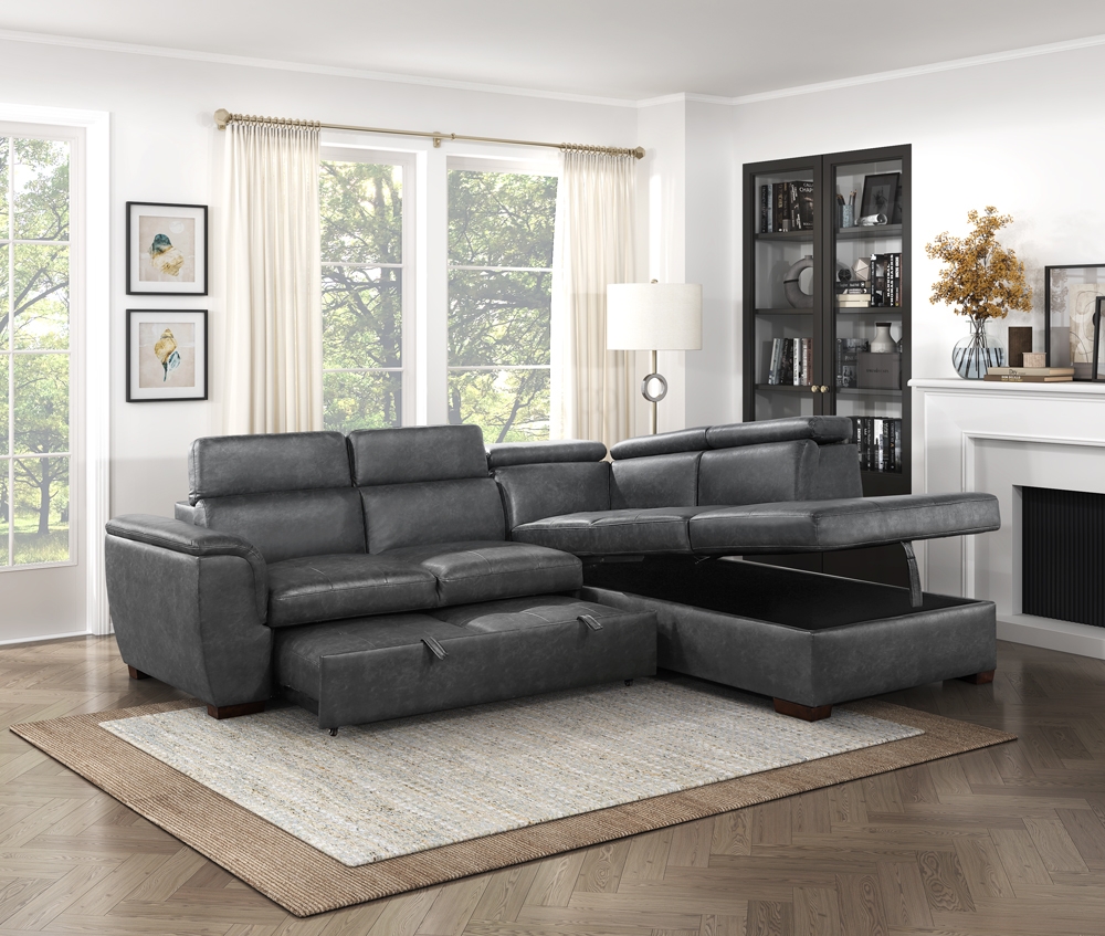 Lounge Around. Leather Sectional with Pullout Bed and Right Chaise