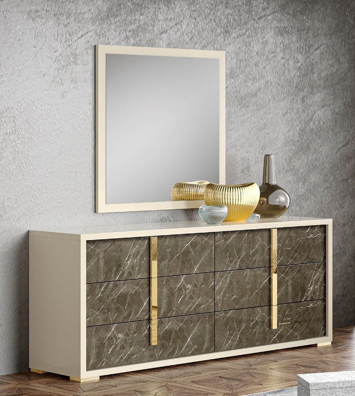 Picture of Beige, White and Dark Oak Gray(50% OFF) Dresser and Mirror