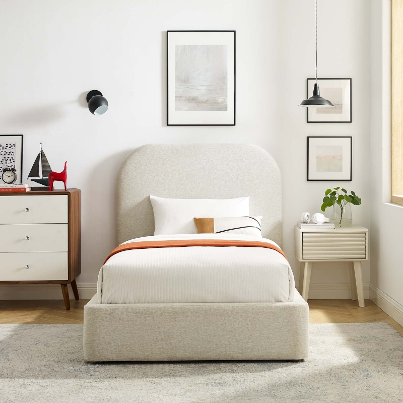 Picture of Heathered Weave Fabric Curved Platform Bed