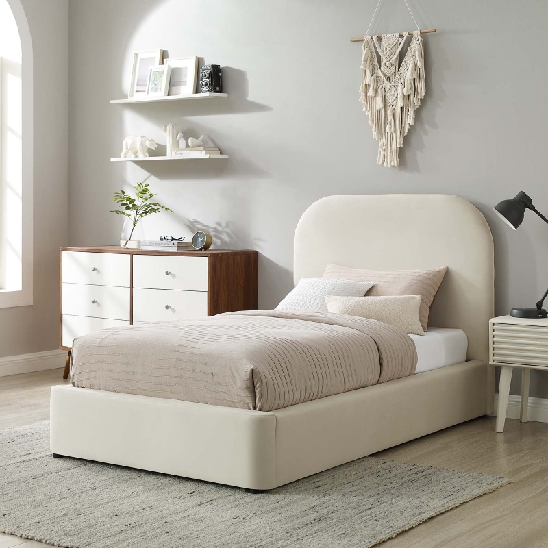 Picture of Velvet Curved Platform Bed