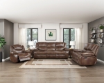 Picture of GENUINE LEATHER Brown RECLINING SOFA Loveseat and glider recliner