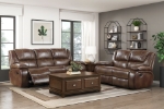 Picture of GENUINE LEATHER Brown RECLINING SOFA Loveseat and glider recliner