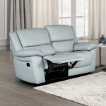 Picture of Genuine leather Manual Reclining Blue Sofa, Loveseat and Chair