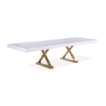 Picture of 84"/124" Extendable White Stainless Steel Gold Base High Gloss Dining Table