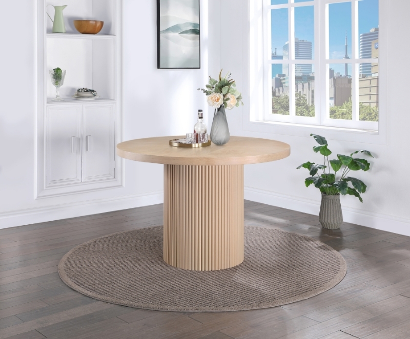 Picture of 48" Fluted Base Oak Wood Veneer Dining Table