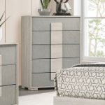 Picture of 35.5"W x 47"H White Wash/Stone Gray Five Drawer Chest