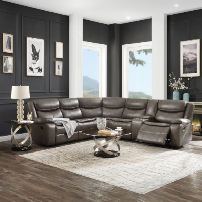 Show details for Taupe Leather Sectional Picture of Taupe Leather Sectional