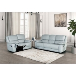 Picture of Genuine leather Manual Reclining Blue Sofa, Loveseat and Chair