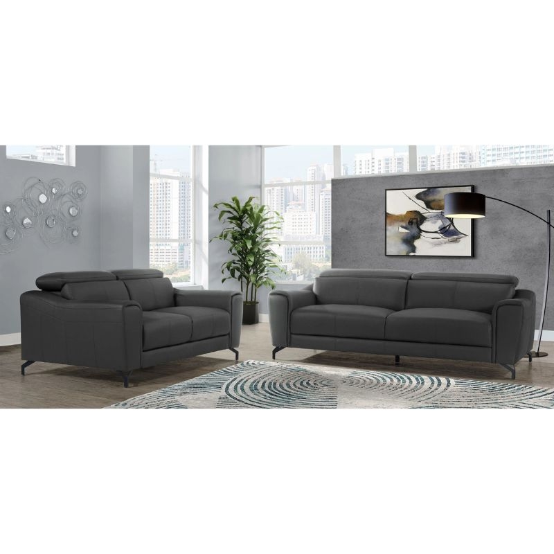 Picture of Genuine Leather Grey Sofa and Loveseat