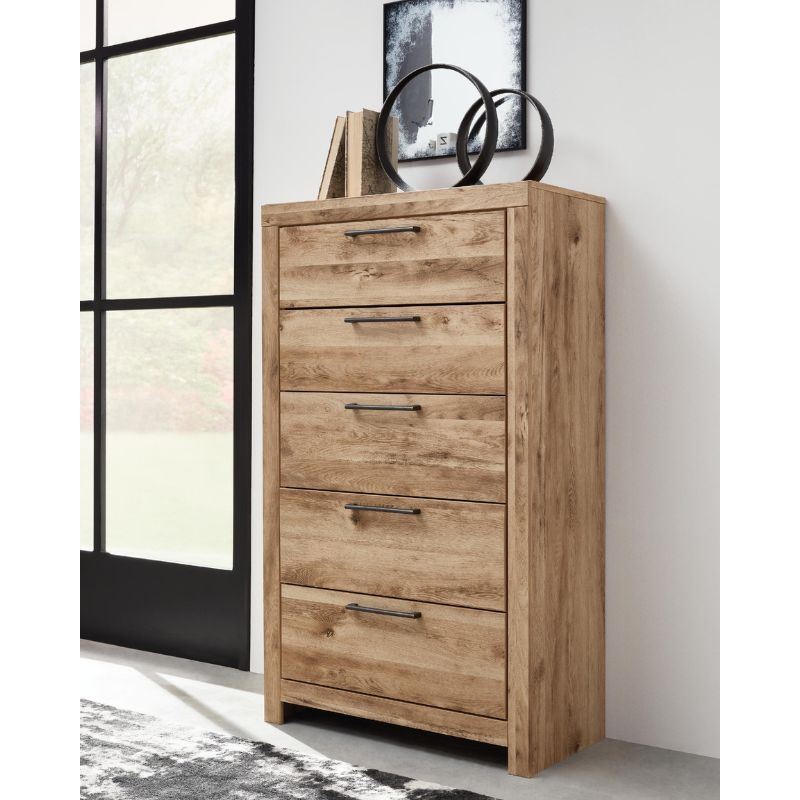 Picture of 31.73"W x 53.94"H Five Drawer Tan Brown Chest