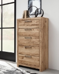Picture of 31.73"W x 53.94"H Five Drawer Tan Brown Chest