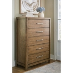 Picture of 42"L x 60"H Five Drawer Light Brown Chest