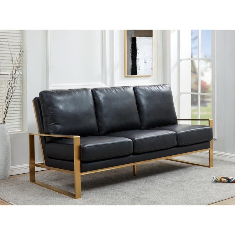 Picture of Gold/Silver Frame Leather Full Size Black Sofa