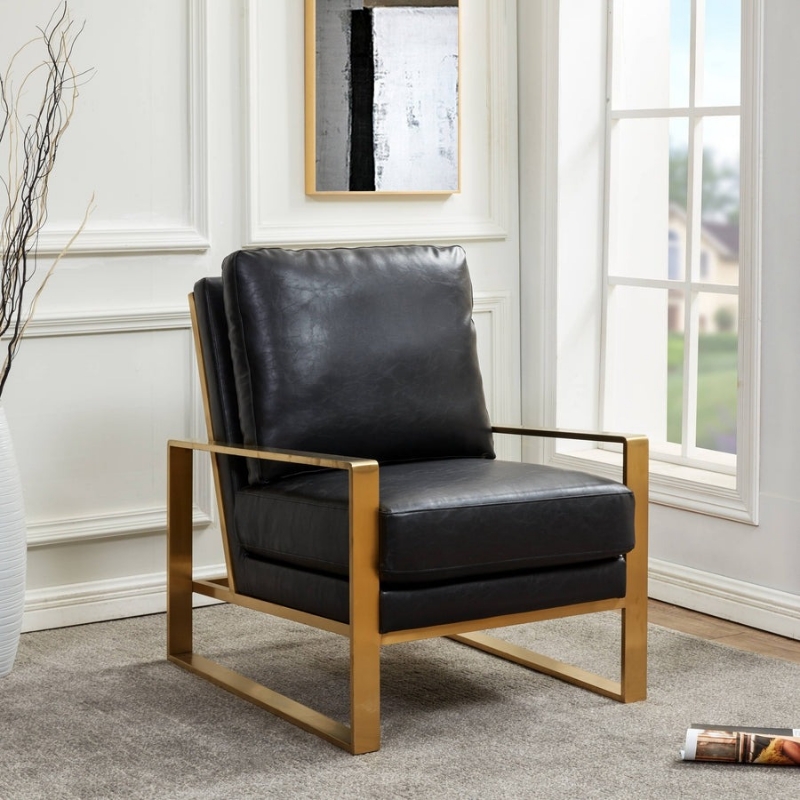 Picture of Black Arm Chair With Upholstered And Gold/Silver Metal Frame