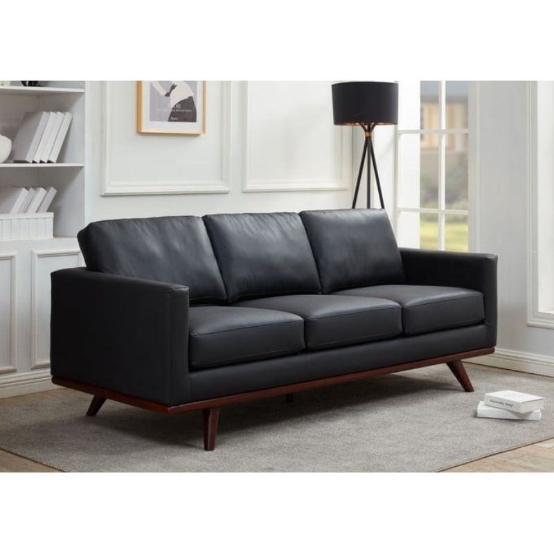 Picture of Wood Base Leather Full Size Black Sofa