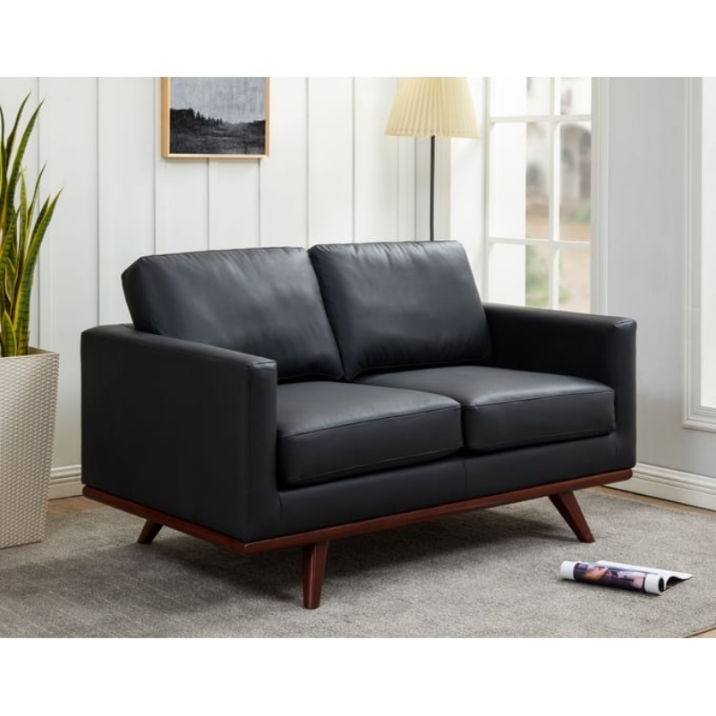 Picture of Wood Base Leather Black Loveseat