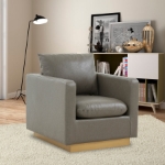 Picture of Modern Mid-Century Upholstered Leather Accent Chair With Gold Base