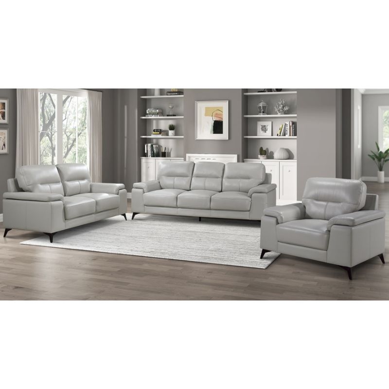 Picture of Genuine Leather Light Grey Sofa, Loveseat and Chair