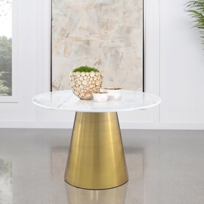 Show details for Round 50-inch Marble Top Dining Table Brushed Gold Picture of Round 50-inch Marble Top Dining Table Brushed Gold