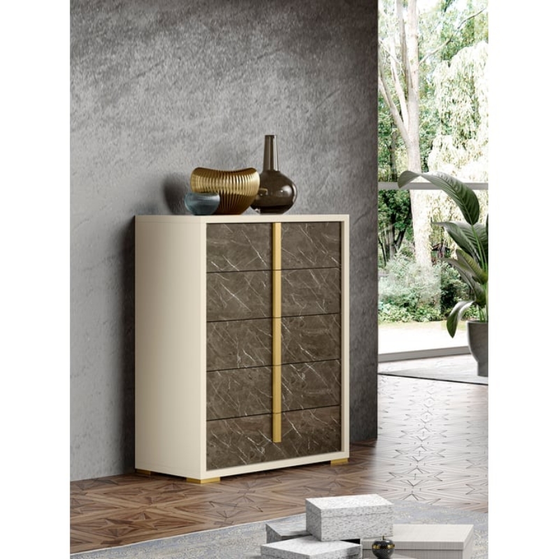 Picture of 31"W x 52"H Beige, White and Dark Oak Gray Chest