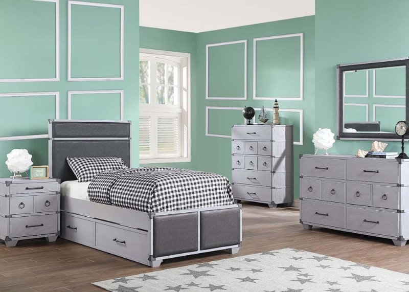 Picture of Gray Finish Wood Twin Bed w/trundle