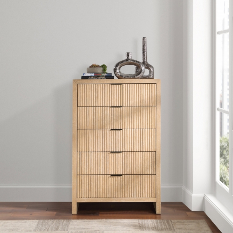 Picture of 32"W x 50"H Solid Wood And Oak Veneer Chest