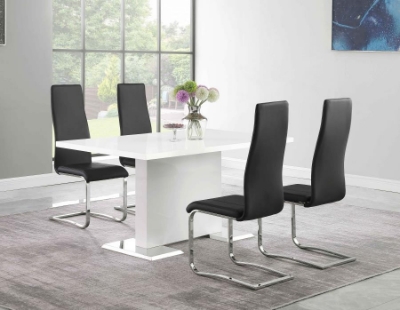 Show details for 5pcs Or 7pcs  White High Gloss and Black Dining Room Set Picture of 5pcs Or 7pcs  White High Gloss and Black Dining Room Set