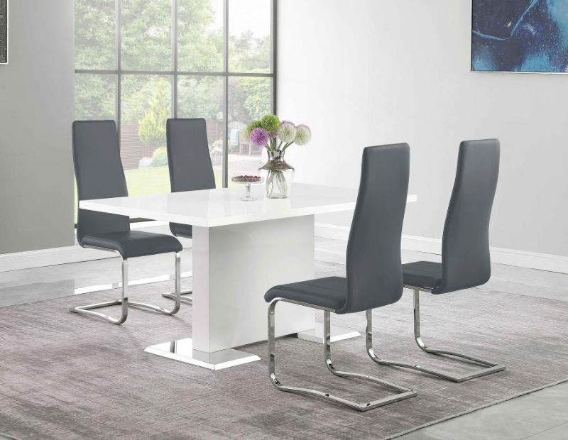Picture of 5pcs, Or 7pcs White High Gloss and Grey Dining Room Set