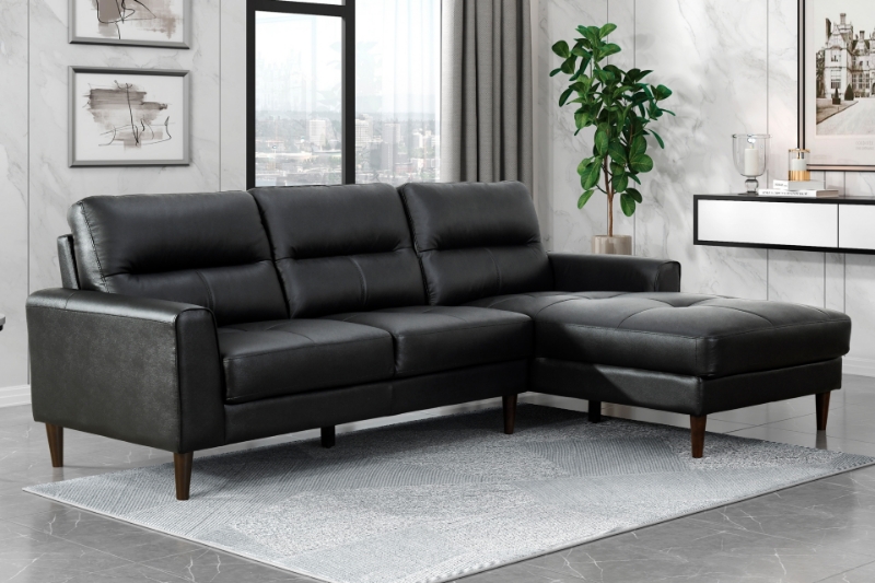 Picture of Genuine Leather Black Sectional with Right Chaise