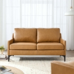 Picture of Genuine Leather Tan, Grey and Brown Loveseat