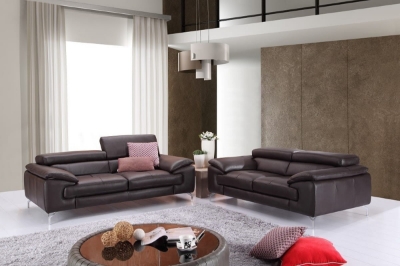 Show details for Genuine Leather Coffee Sofa and Loveseat Picture of Genuine Leather Coffee Sofa and Loveseat