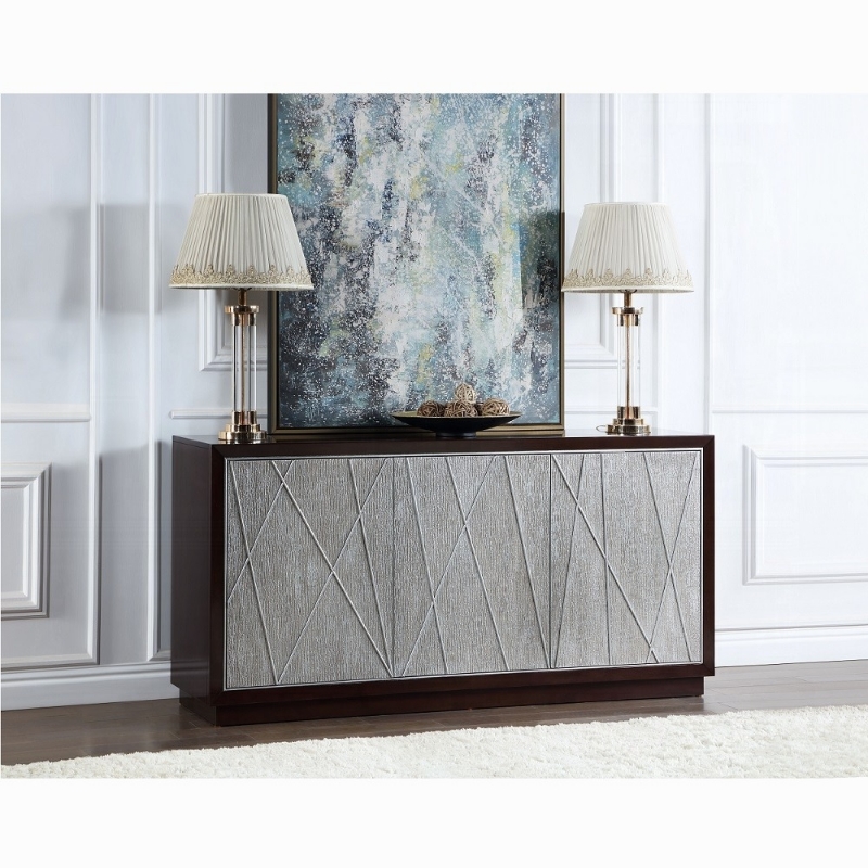 Picture of 68"L X 18"W Metallic Silver & Walnut Console Cabinet
