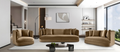 Show details for Velvet Upholstered Sofa, Loveseat and Chair Picture of Velvet Upholstered Sofa, Loveseat and Chair